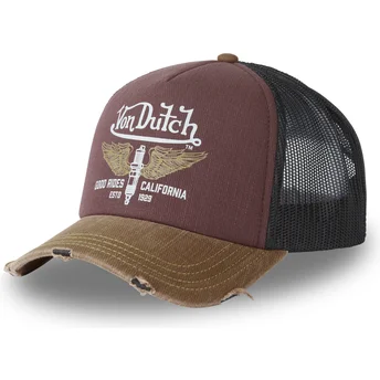 Casquette trucker grenat, noire et marron CREW18 Von Dutch