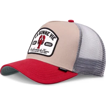 Casquette trucker beige, grise et rouge La Bonne Vie HFT Djinns