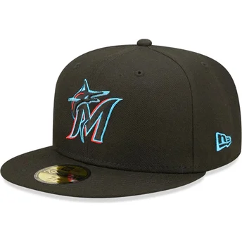 Casquette plate noire ajustée 59FIFTY AC Perf Miami Marlins MLB New Era