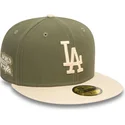 casquette-plate-verte-et-beige-ajustee-59fifty-side-patch-los-angeles-dodgers-mlb-new-era