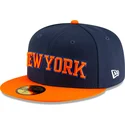 casquette-plate-bleue-marine-et-orange-ajustee-59fifty-statement-new-york-knicks-nba-new-era