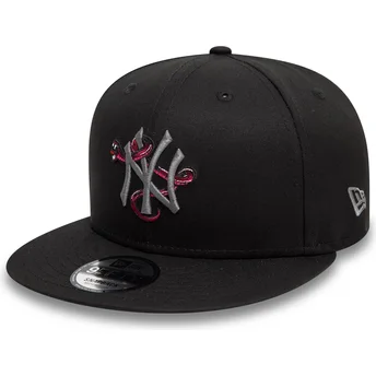 Casquette plate noire snapback avec logo grise 9FIFTY Icon New York Yankees MLB Snake New Era