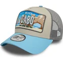 casquette-trucker-beige-et-bleue-9forty-a-frame-license-plate-cabo-villes-et-plages-new-era