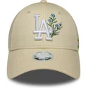 casquette-courbee-beige-ajustable-pour-femme-9forty-floral-icon-los-angeles-dodgers-mlb-new-era