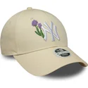 casquette-courbee-beige-ajustable-pour-femme-9forty-beaded-new-york-yankees-mlb-new-era