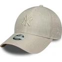 casquette-courbee-beige-ajustable-pour-femme-9forty-woven-new-york-yankees-mlb-new-era