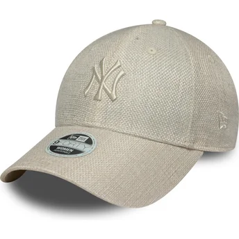 Casquette courbée beige ajustable pour femme 9FORTY Woven New York Yankees MLB New Era