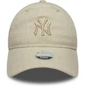 casquette-courbee-beige-ajustable-pour-femme-avec-logo-beige-9twenty-linen-new-york-yankees-mlb-new-era