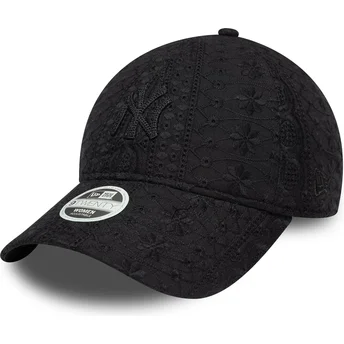 Casquette courbée noire ajustable pour femme avec logo noir 9TWENTY Broderie New York Yankees MLB New Era