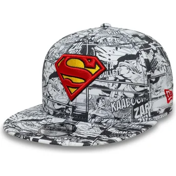 Casquette plate noire snapback pour enfant 9FIFTY All Over Print Superman DC Comics New Era