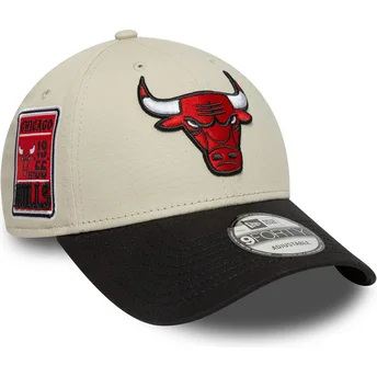 Casquette courbée beige et noire ajustable 9FORTY Contrast Patch Chicago Bulls NBA New Era