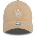 casquette-courbee-beige-ajustable-pour-femme-9forty-velour-diamante-los-angeles-dodgers-mlb-new-era