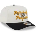 casquette-courbee-beige-et-noire-snapback-9fifty-a-frame-chainstitch-pittsburgh-penguins-nhl-new-era