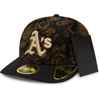 Casquette courbée noire ajustée 59FIFTY Low Profile Floral Cord Three Looms Printed Corduroy Oakland Athletics MLB New Era