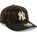 casquette-courbee-noire-ajustee-59fifty-low-profile-floral-cord-three-looms-printed-corduroy-new-york-yankees-mlb-new-era