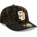 casquette-courbee-noire-ajustee-59fifty-low-profile-floral-cord-three-looms-printed-corduroy-san-diego-padres-mlb-new-era