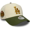 casquette-courbee-beige-et-verte-snapback-9forty-e-frame-world-series-patch-los-angeles-dodgers-mlb-new-era