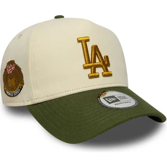 Casquette courbée beige et verte snapback 9FORTY E Frame World Series Patch Los Angeles Dodgers MLB New Era