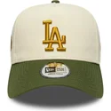 casquette-courbee-beige-et-verte-snapback-9forty-e-frame-world-series-patch-los-angeles-dodgers-mlb-new-era
