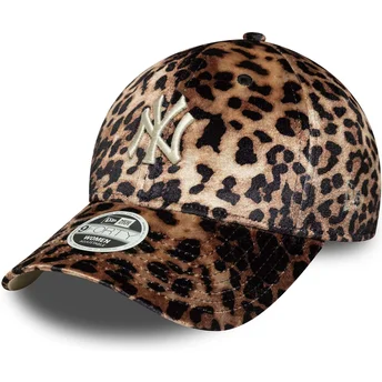Casquette courbée léopard ajustable pour femme 9FORTY Lion Velour New York Yankees MLB New Era