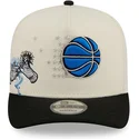casquette-courbee-beige-et-noire-snapback-9fifty-a-frame-precurved-hardwood-classics-orlando-magic-nba-new-era