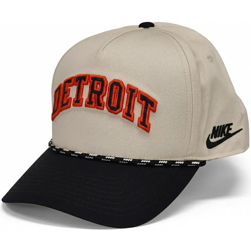 casquette-courbee-beige-et-noire-snapback-rise-structured-detroit-tigers-mlb-nike