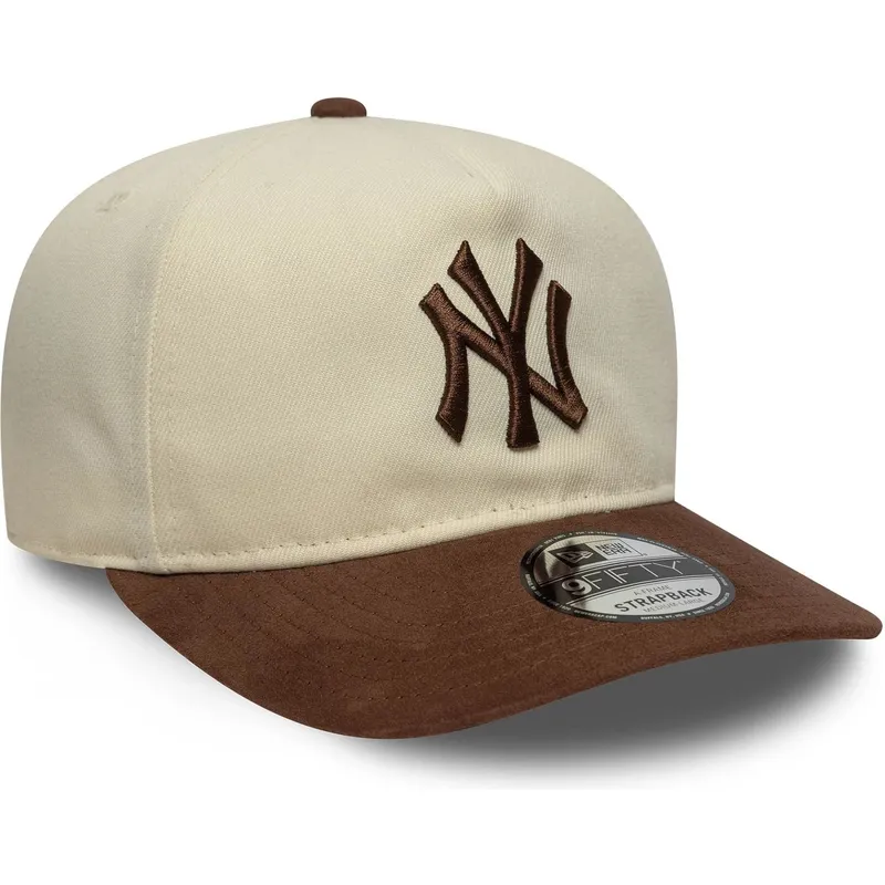 casquette-courbee-beige-et-marron-ajustable-9fifty-a-frame-suede-visor-new-york-yankees-mlb-new-era