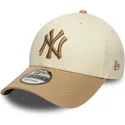 casquette-courbee-beige-et-marron-ajustable-avec-logo-marron-9forty-colour-block-new-york-yankees-mlb-new-era