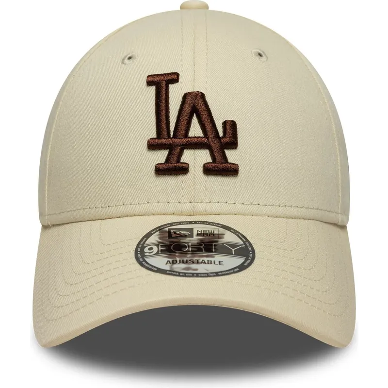 casquette-courbee-beige-ajustable-avec-logo-marron-9forty-league-essential-los-angeles-dodgers-mlb-new-era