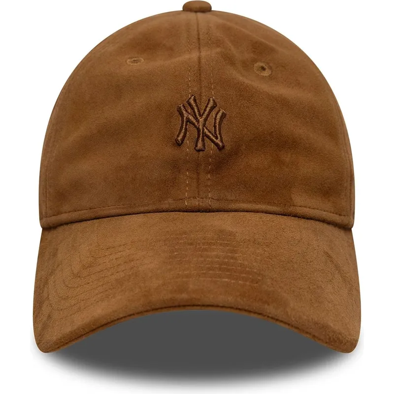 casquette-courbee-marron-ajustable-avec-logo-marron-9twenty-suede-new-york-yankees-mlb-new-era