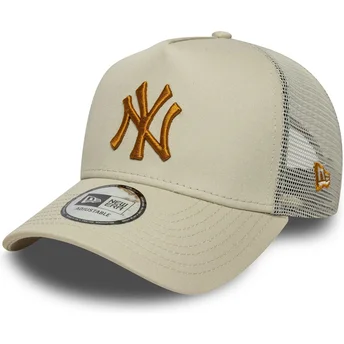 Casquette trucker beige avec logo marron A Frame League Essential New York Yankees MLB New Era