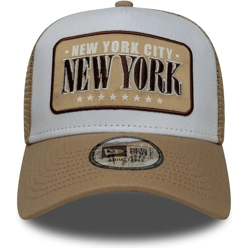 casquette-trucker-blanche-et-marron-a-frame-location-new-york-villes-et-plages-new-era