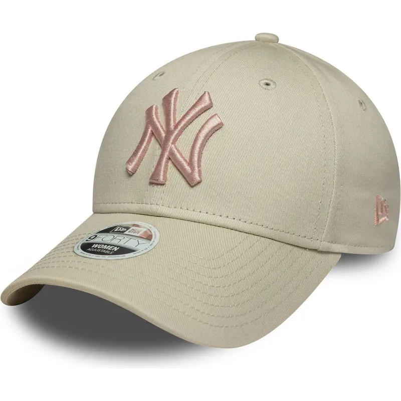 casquette-courbee-beige-ajustable-avec-logo-rose-pour-femme-9forty-league-essential-new-york-yankees-mlb-new-era
