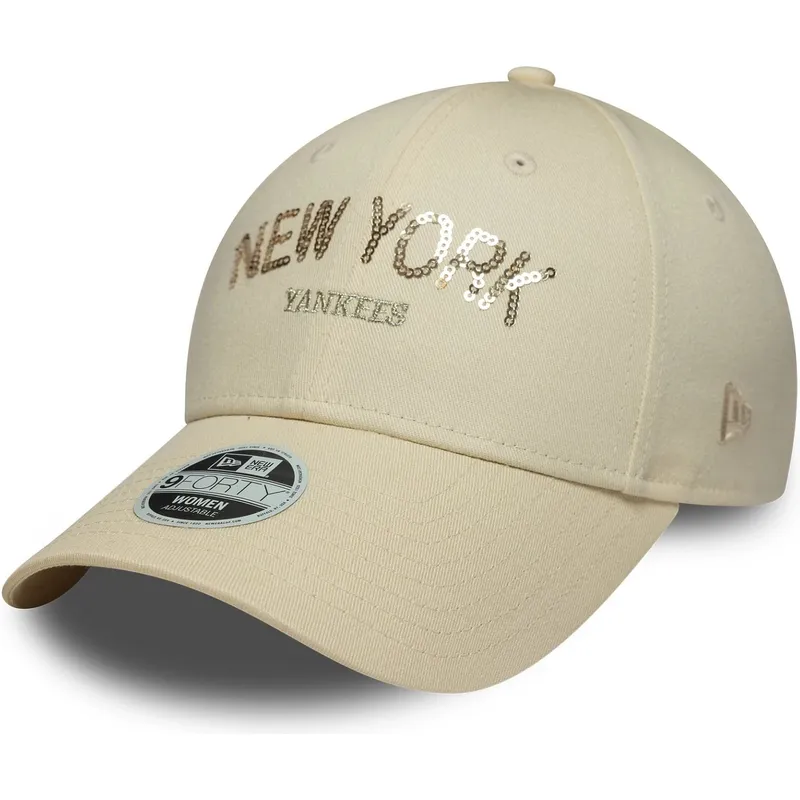 casquette-courbee-beige-ajustable-pour-femme-9forty-sequin-wordmark-new-york-yankees-mlb-new-era