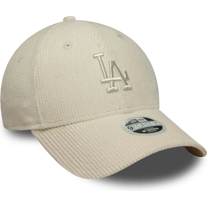 casquette-courbee-beige-ajustable-avec-logo-beige-pour-femme-9forty-m-crown-pastel-cord-los-angeles-dodgers-mlb-new-era