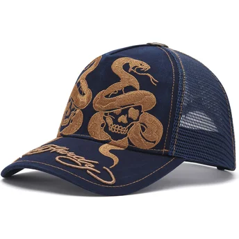 Casquette trucker bleue marine Skull And Snakes Graphic Ed Hardy