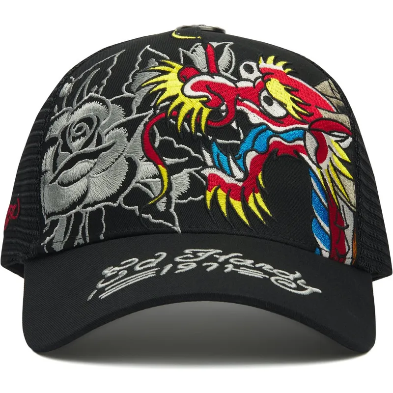 casquette-trucker-noire-dragon-and-roses-graphic-ed-hardy