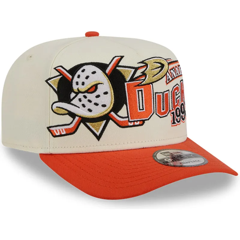 casquette-courbee-beige-et-orange-snapback-9fifty-a-frame-classic-anaheim-ducks-nhl-new-era