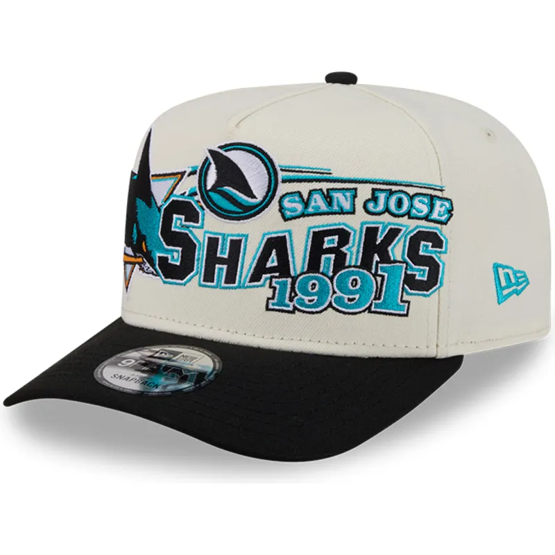 casquette-courbee-beige-et-noire-snapback-9fifty-a-frame-classic-san-jose-sharks-nhl-new-era