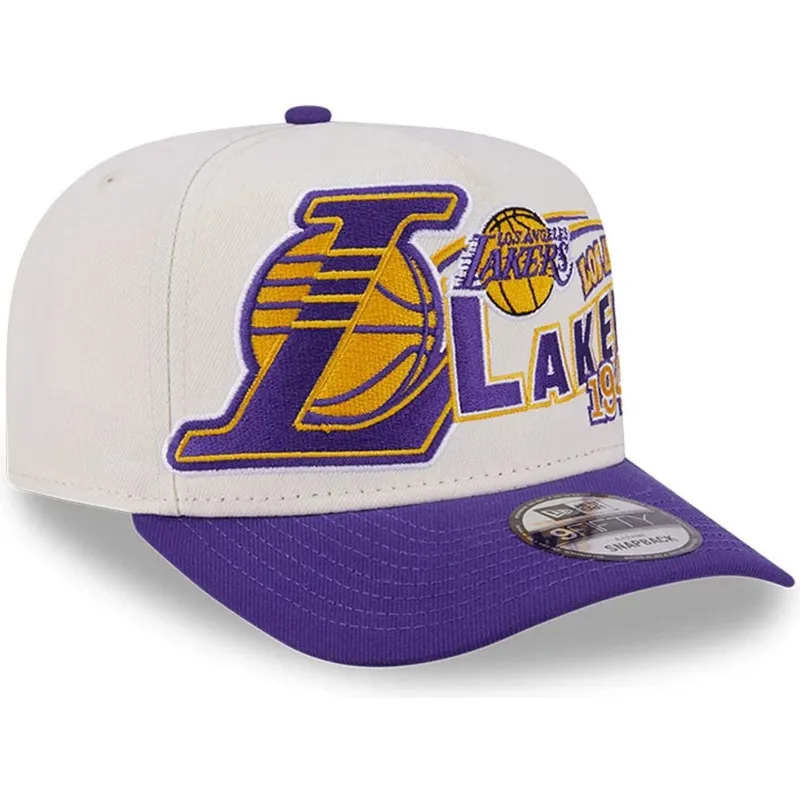 casquette-courbee-beige-et-violette-snapback-9fifty-a-frame-classic-los-angeles-lakers-nba-new-era