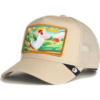 Casquette trucker beige coq Get That Worm Greener Grass The Farm Goorin Bros.