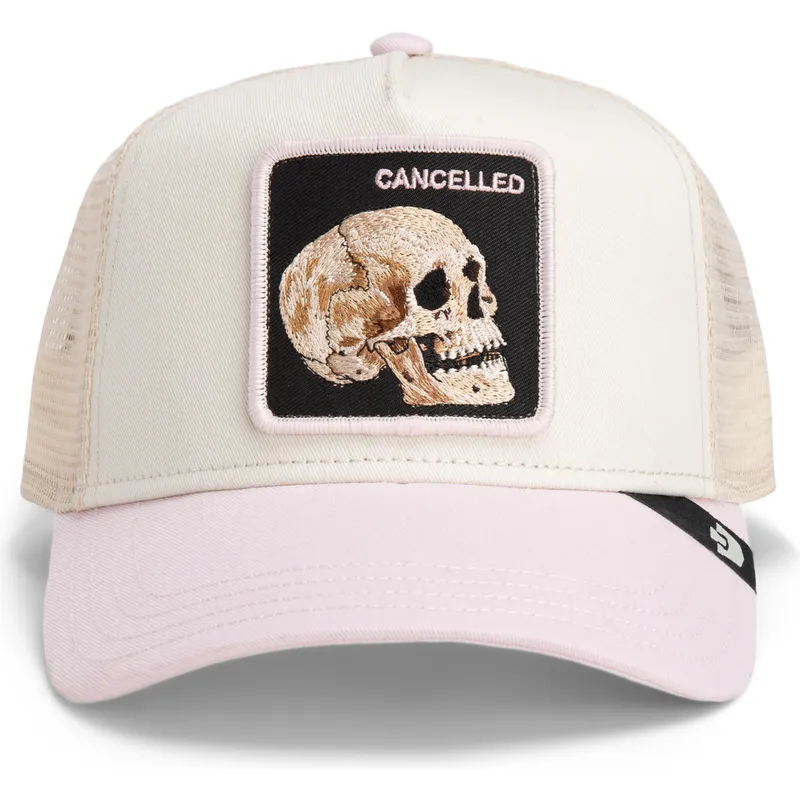 casquette-trucker-beige-et-rose-crane-the-cancelled-skull-whisper-the-farm-goorin-bros