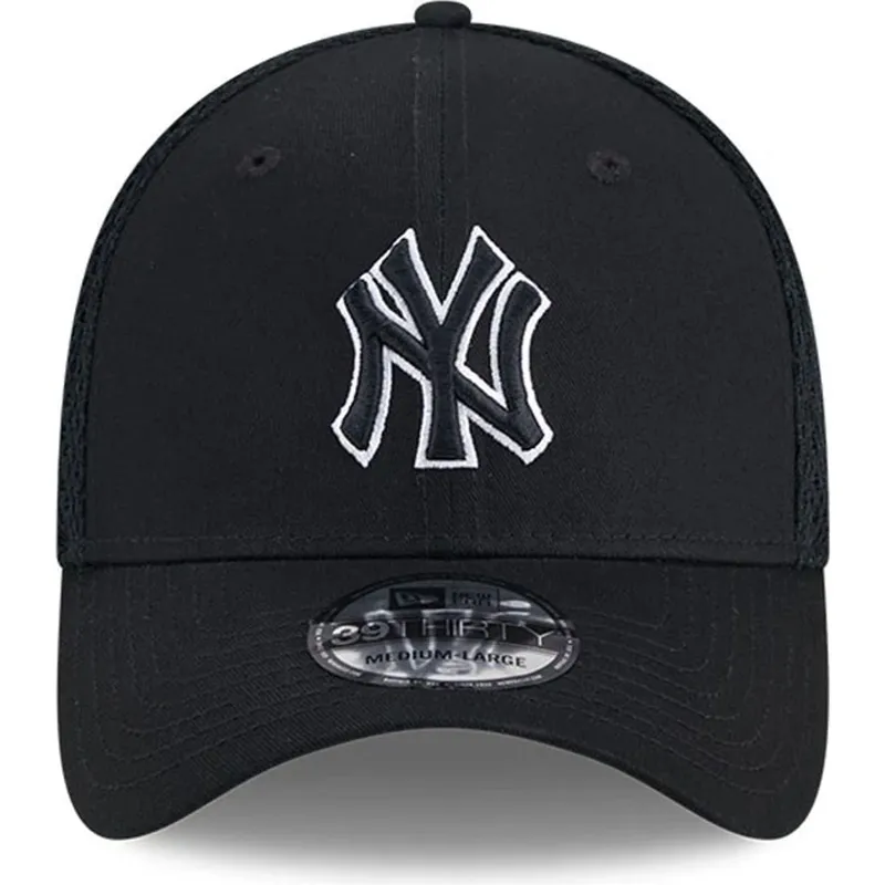 casquette-trucker-noire-ajustee-avec-logo-noir-39thirty-evergreen-neo-new-york-yankees-mlb-new-era