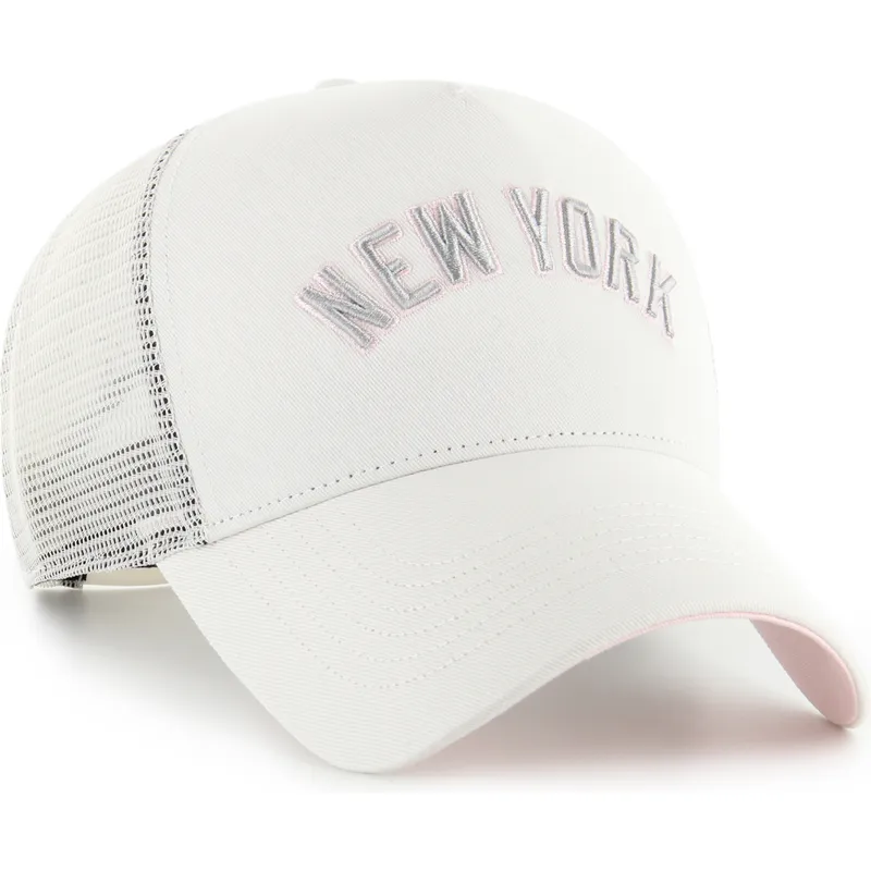 casquette-trucker-beige-et-rose-offside-dt-soft-glow-script-new-york-yankees-mlb-47-brand