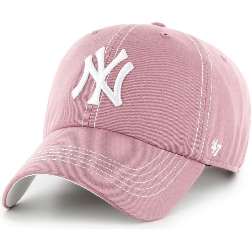 casquette-courbee-rose-ajustable-clean-up-contrast-stitch-new-york-yankees-mlb-47-brand