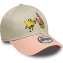 casquette-courbee-beige-et-rose-snapback-pour-enfant-9forty-bob-l-eponge-et-patrick-etoile-mer-new-era