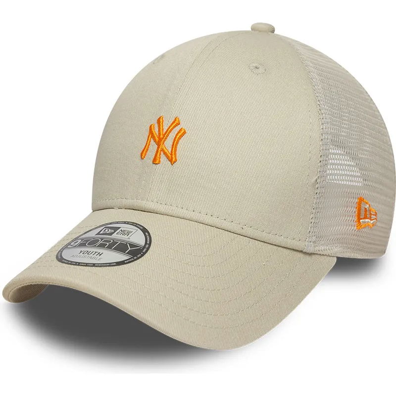 casquette-trucker-beige-ajustable-avec-logo-orange-pour-enfant-9forty-homefield-new-york-yankees-mlb-new-era