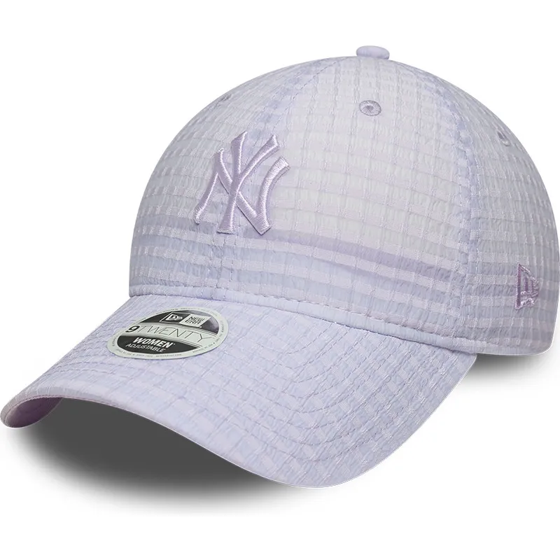 casquette-courbee-violette-ajustable-avec-logo-violet-pour-femme-9twenty-seersucker-new-york-yankees-mlb-new-era