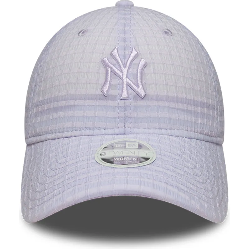 casquette-courbee-violette-ajustable-avec-logo-violet-pour-femme-9twenty-seersucker-new-york-yankees-mlb-new-era