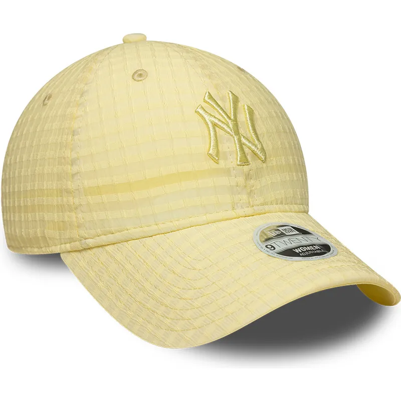 casquette-courbee-jaune-ajustable-avec-logo-jaune-pour-femme-9twenty-seersucker-new-york-yankees-mlb-new-era